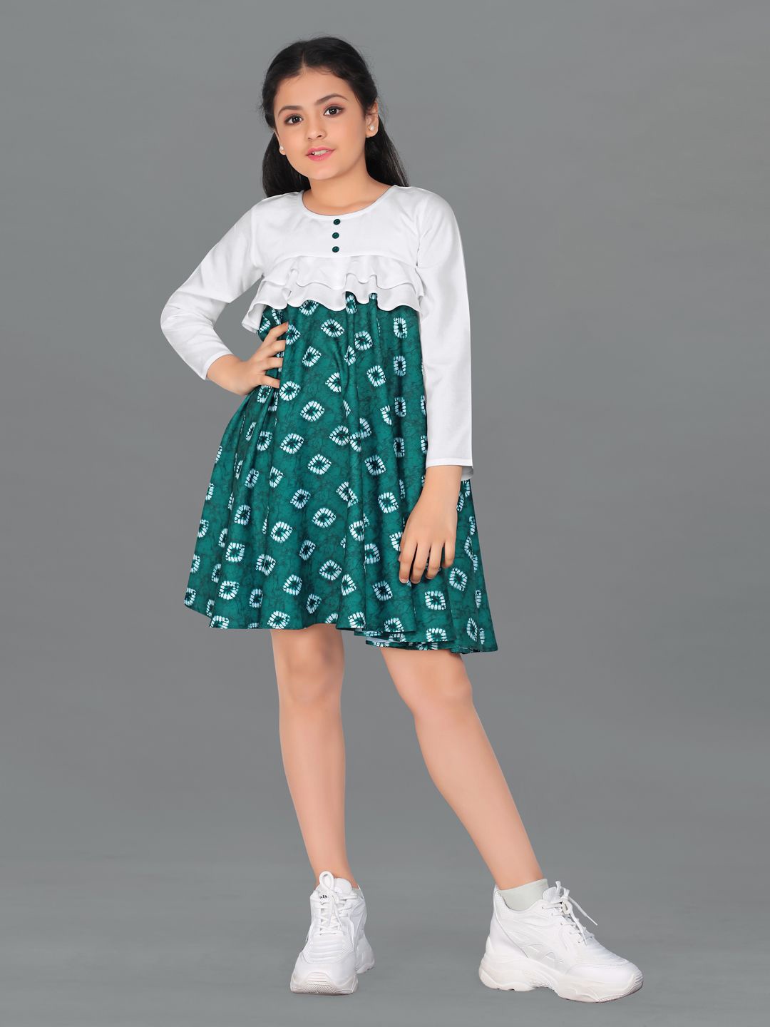

BAESD Girls Printed A-Line Ruffles Dress, Teal