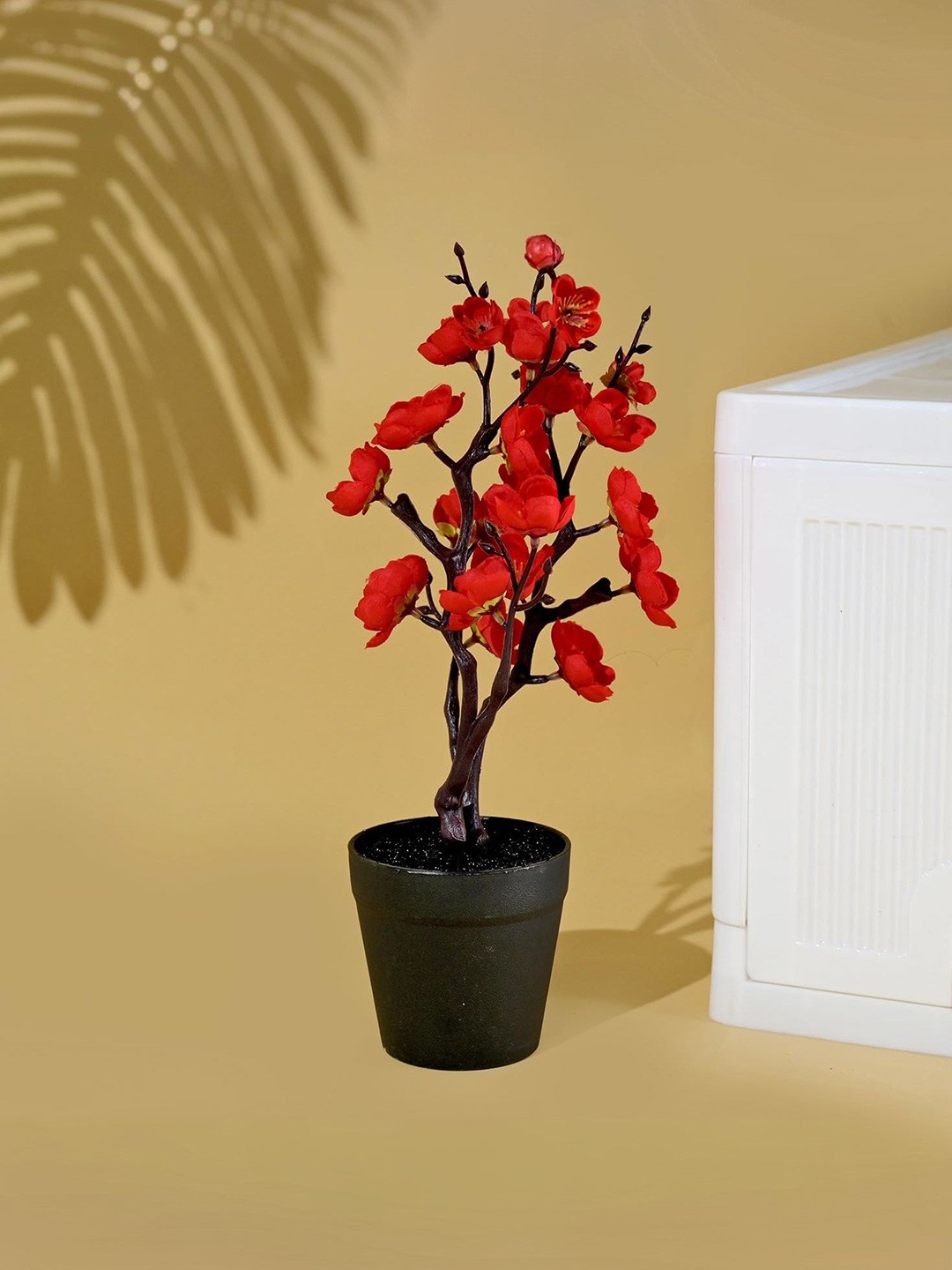 

Kuber Industries Red Blossom Artificial Plant With Pot