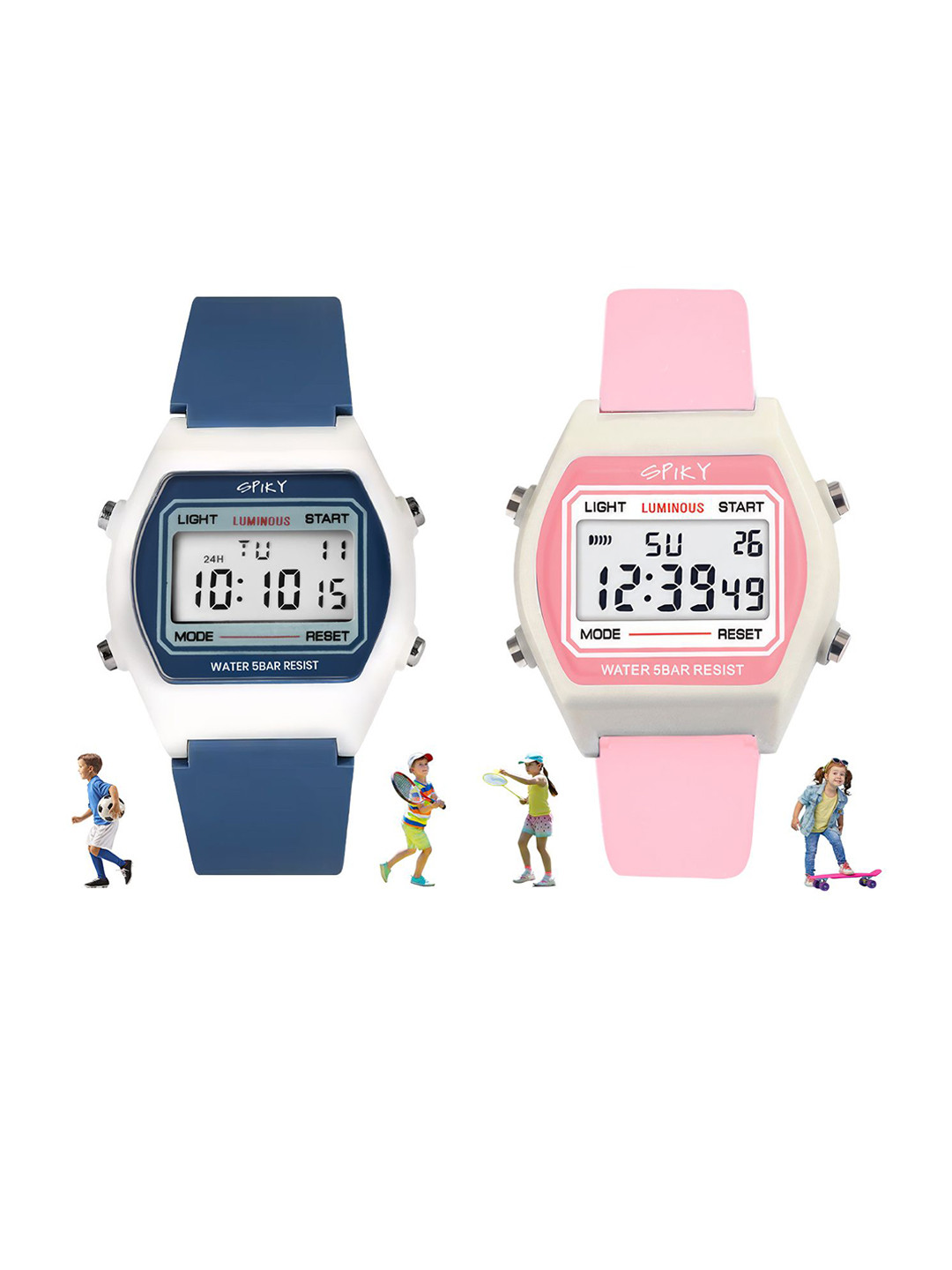 

Spiky Unisex Kids Dial & Straps Digital Multi Function Automatic Watch Combo_EVA25_BluPnk, Blue