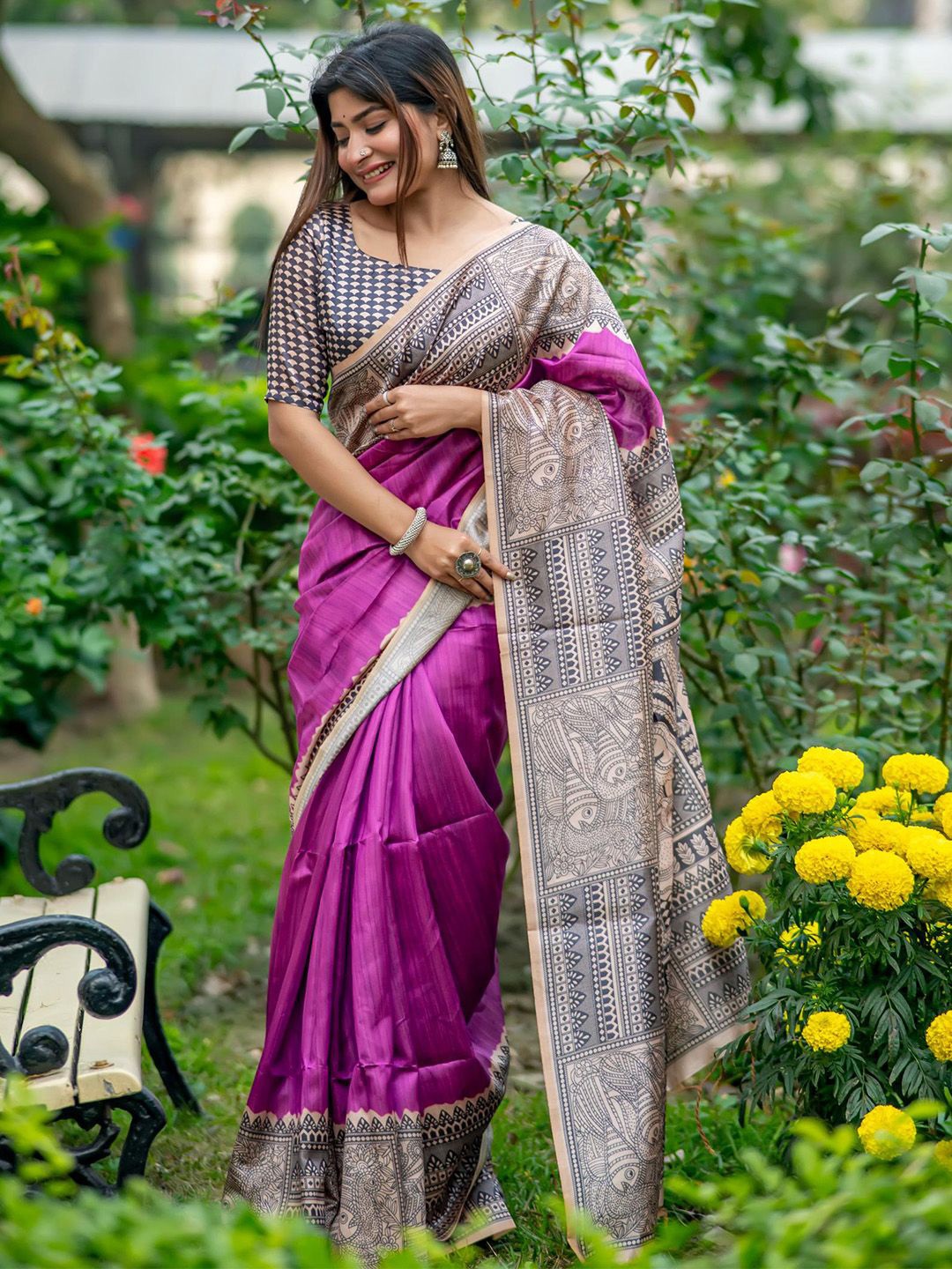 

Ishin Tussar Saree With Blouse Piece, Purple