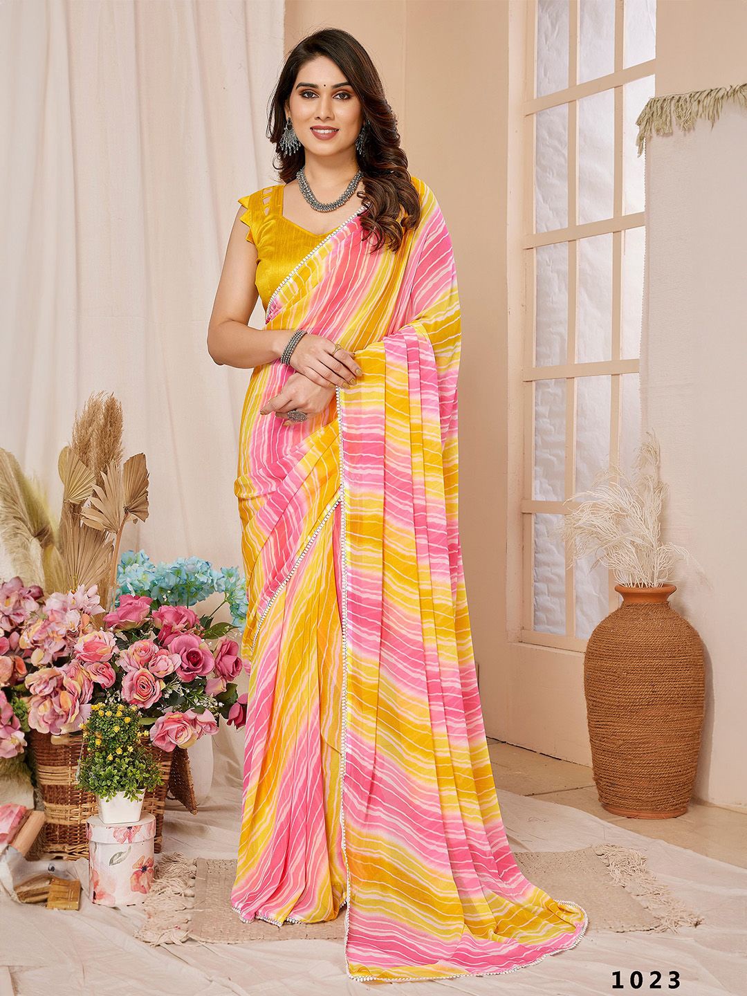 

Ishin Gotta Patti Leheriya Saree, Pink