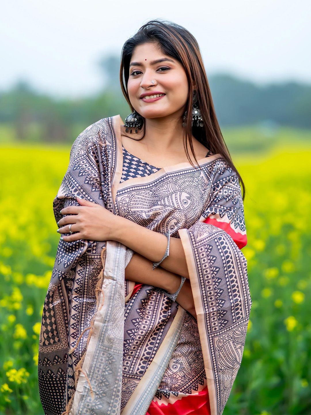 

Ishin Ethnic Motifs Tussar Saree, Red