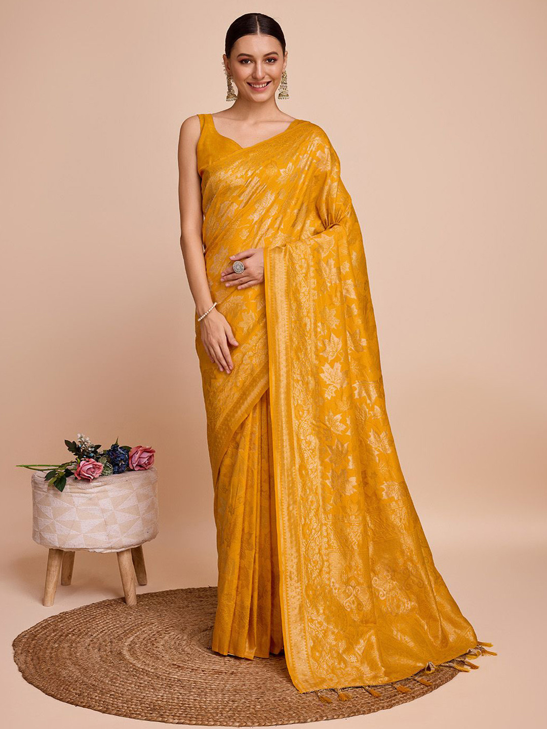 

Ishin Ethnic Motifs Zari Saree, Mustard