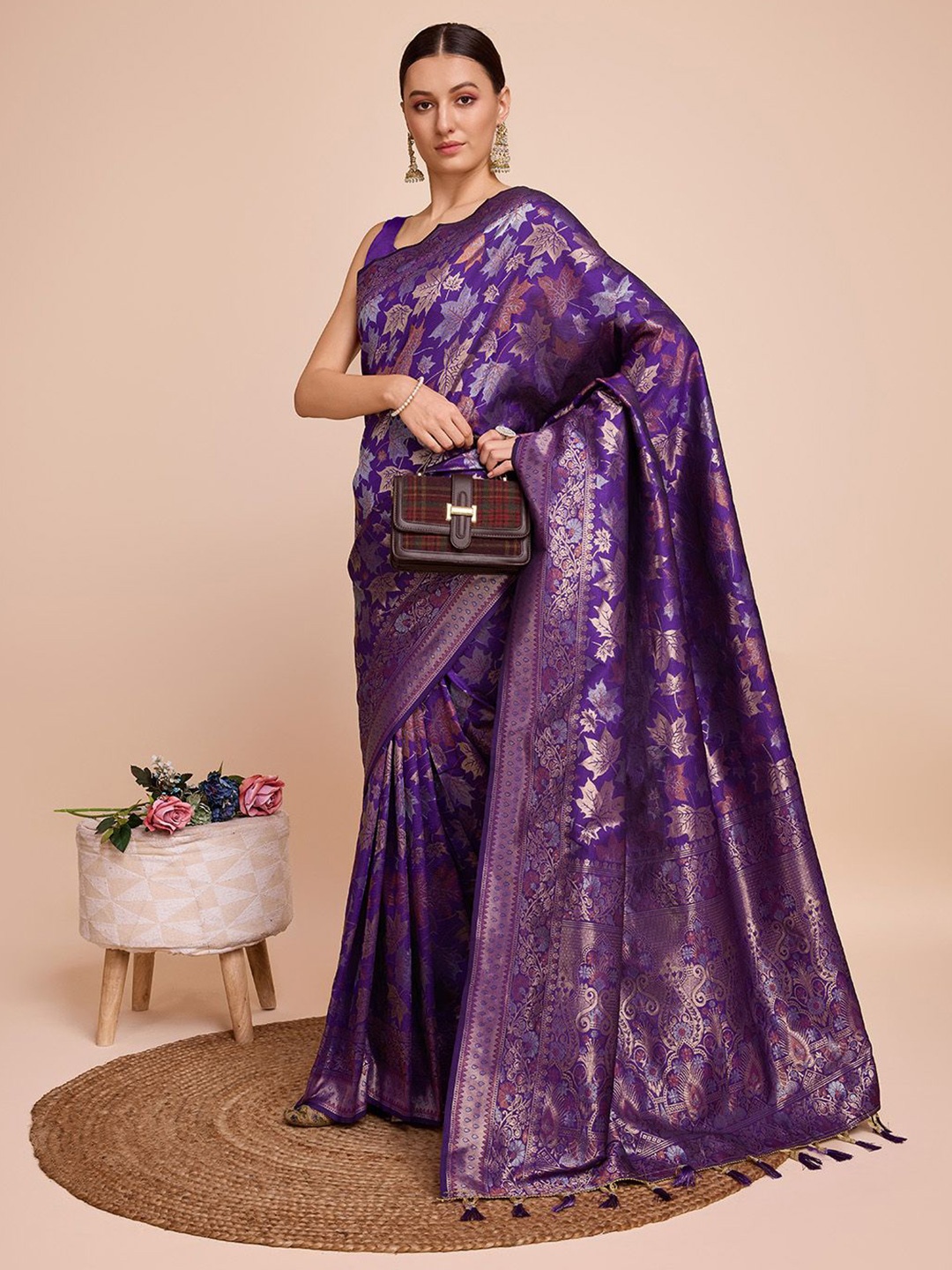 

Ishin Woven Design Zari Saree, Purple