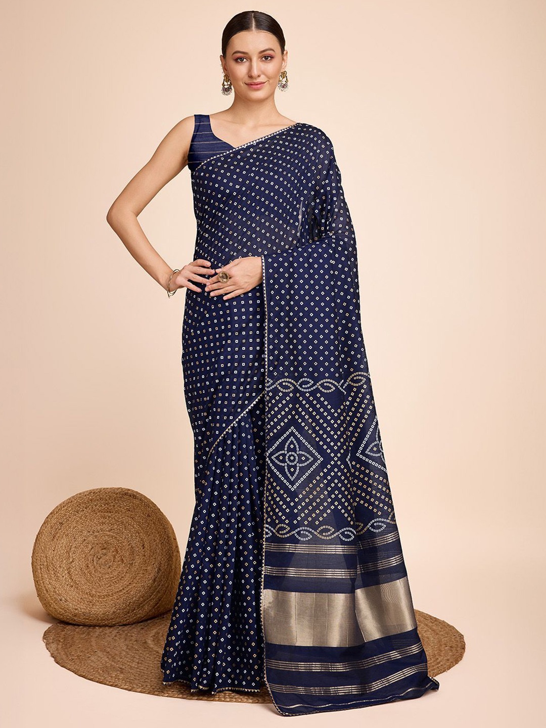 

Ishin Bandhani Saree, Navy blue