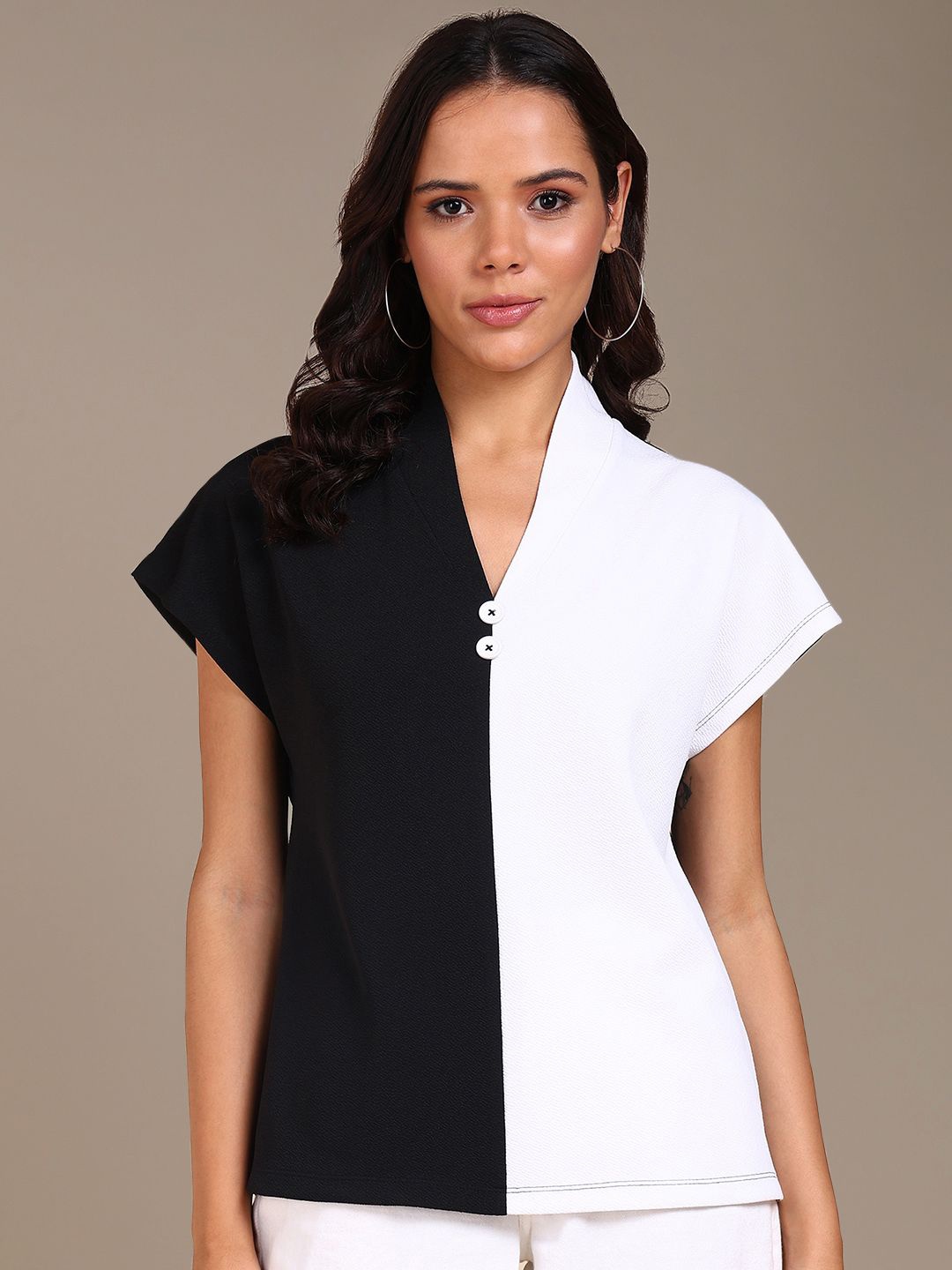 The Roadster Lifestyle Co Colorblocked Tops, Black