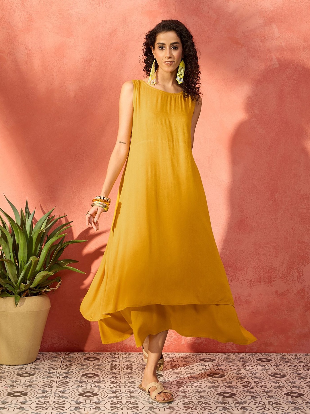 

InWeave A-Line Layered Midi Dress, Yellow