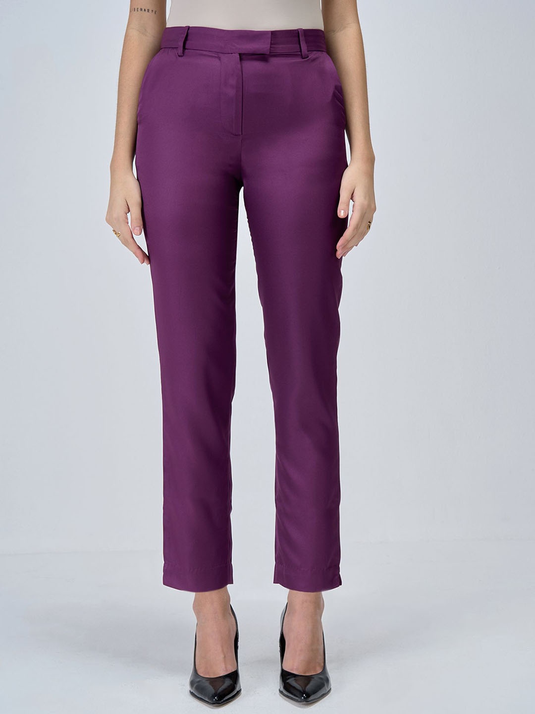 

SALT ATTIRE Women Smart Slim Fit Formal Trousers, Purple