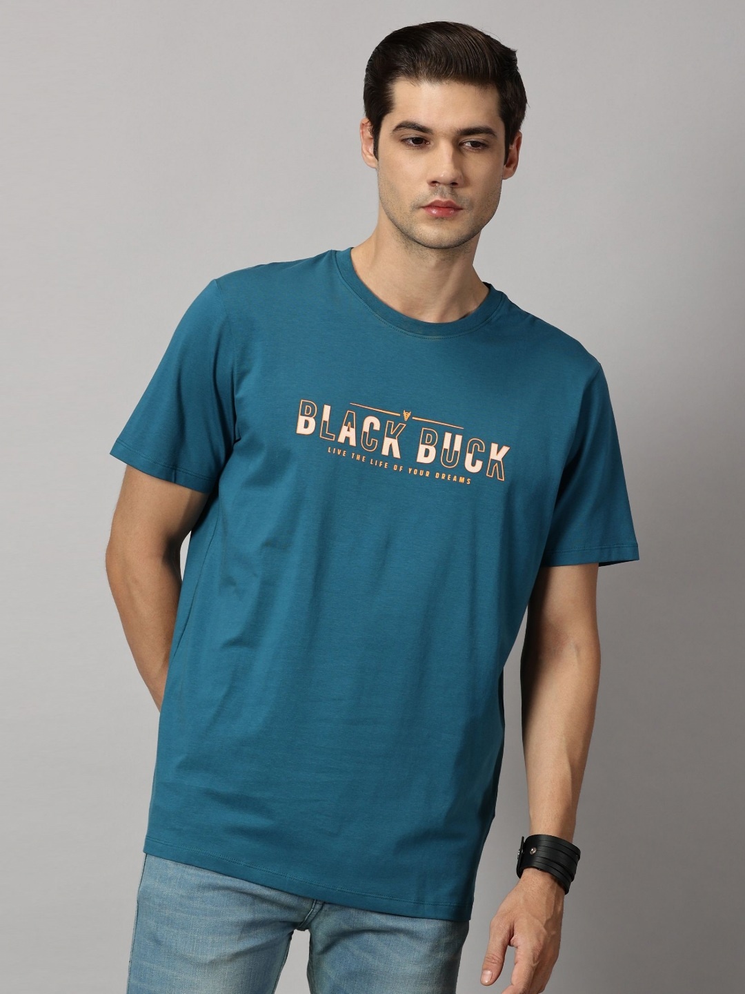 

BLACK BUCK Men Oceanic Printed Cotton Crew Neck T-shirt, Blue