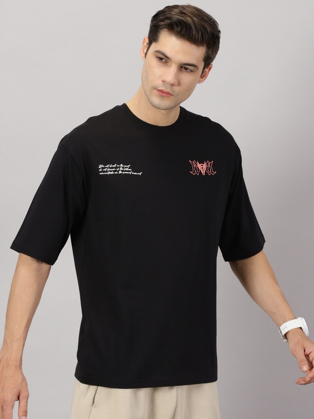 

BLACK BUCK Men Pure Cotton Oversized Tee Back Printed