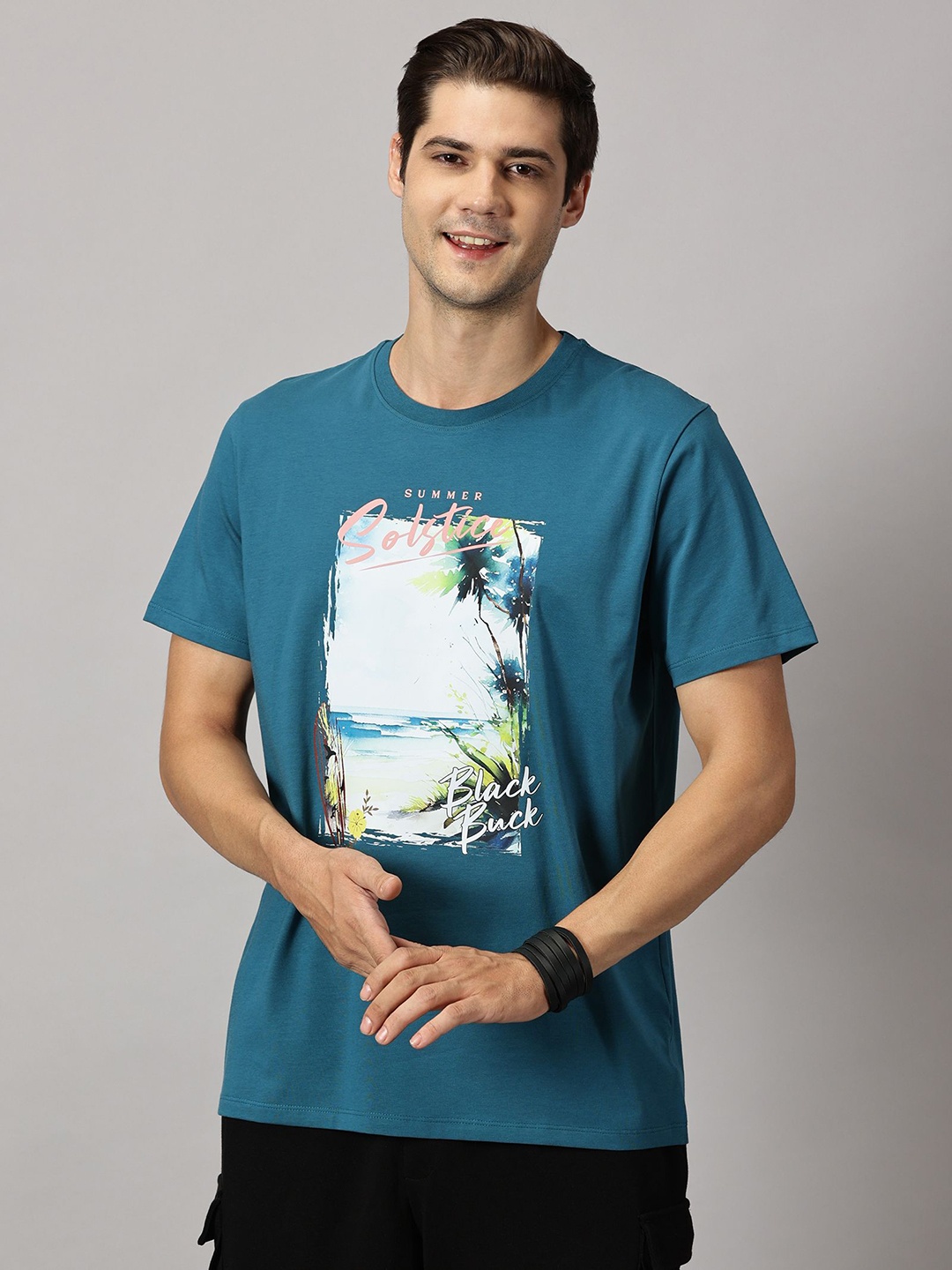 

BLACK BUCK Men Oceanic Printed Cotton Crew Neck T-shirt, Blue