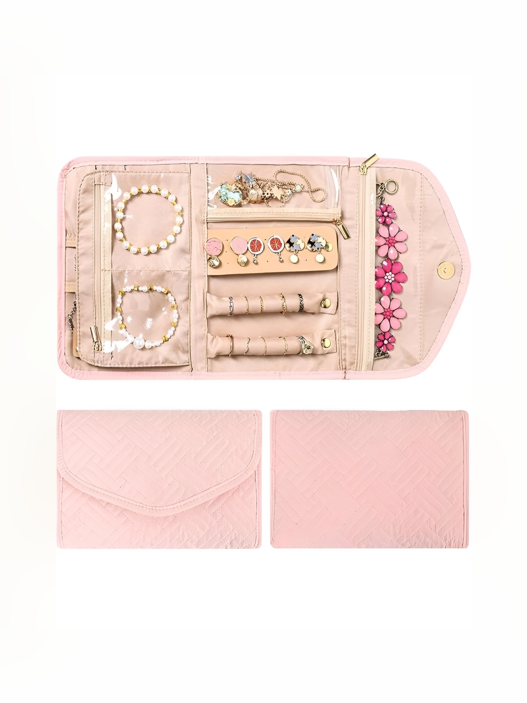 

HOUSE OF QUIRK Pink Cotton Foldable Jewellery Organiser