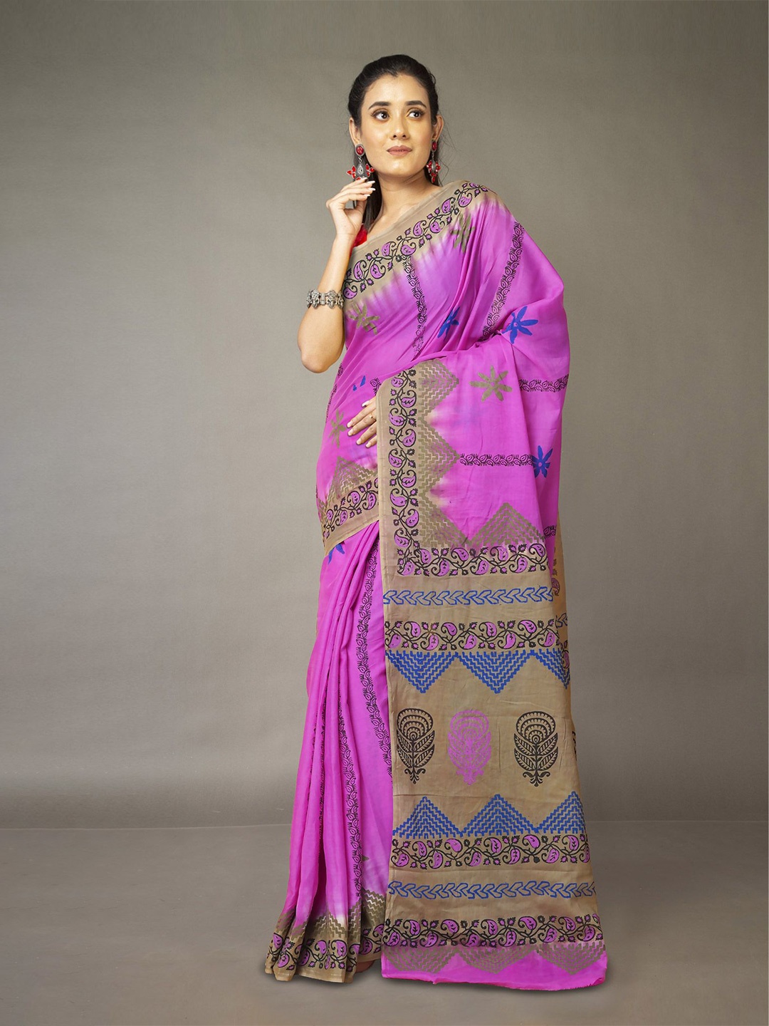 

Unnati Silks Ethnic Motifs Pure Cotton Block Print Saree, Purple