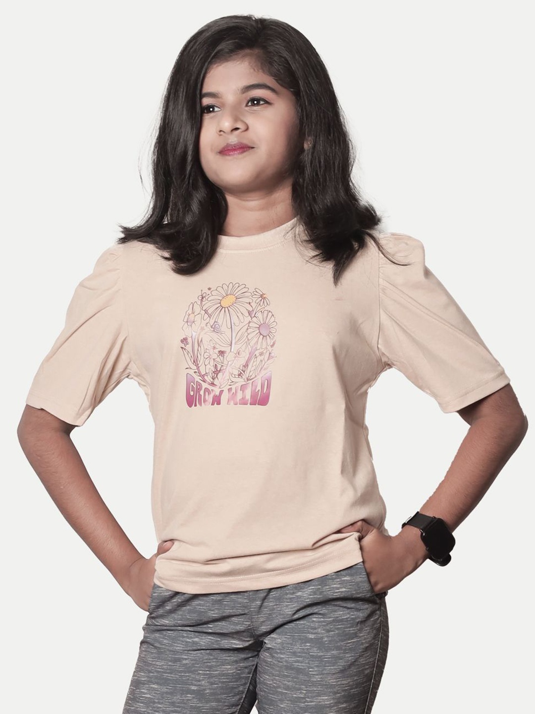 

BAESD Girls Typography Printed Drop-Shoulder Sleeves T-shirt, Pink