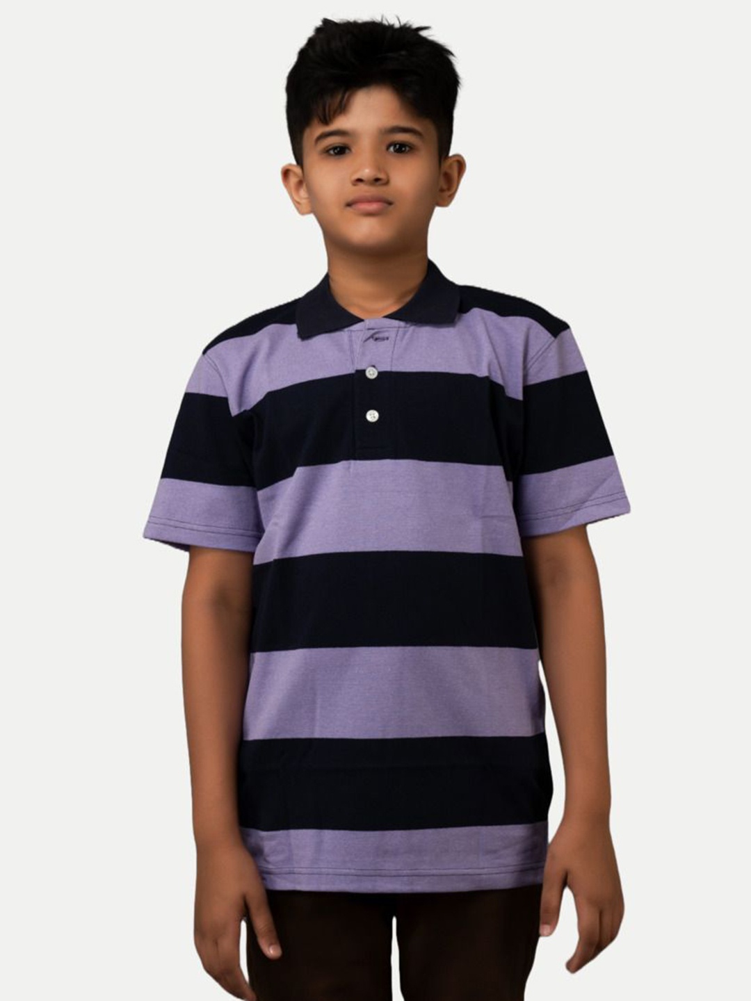 

BAESD Boys Striped Polo Collar Applique T-shirt, Purple