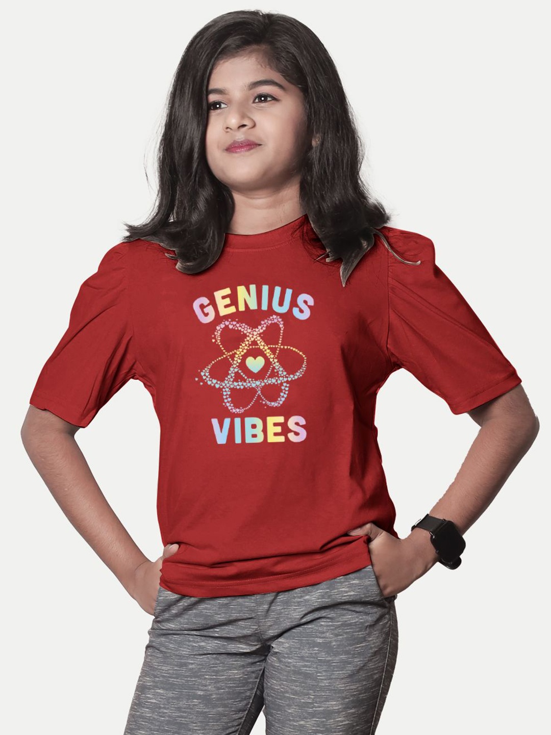 

BAESD Girls Printed Polo Collar Raw Edge T-shirt, Red