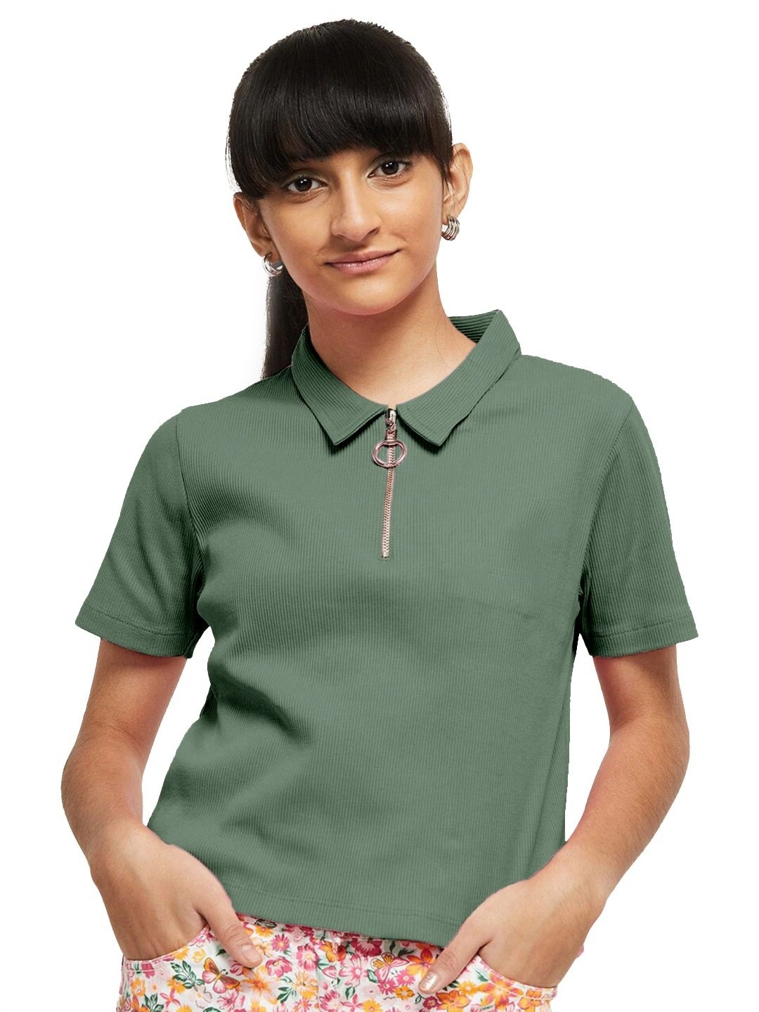 

BAESD Girls Polo Collar Pockets T-shirt, Green