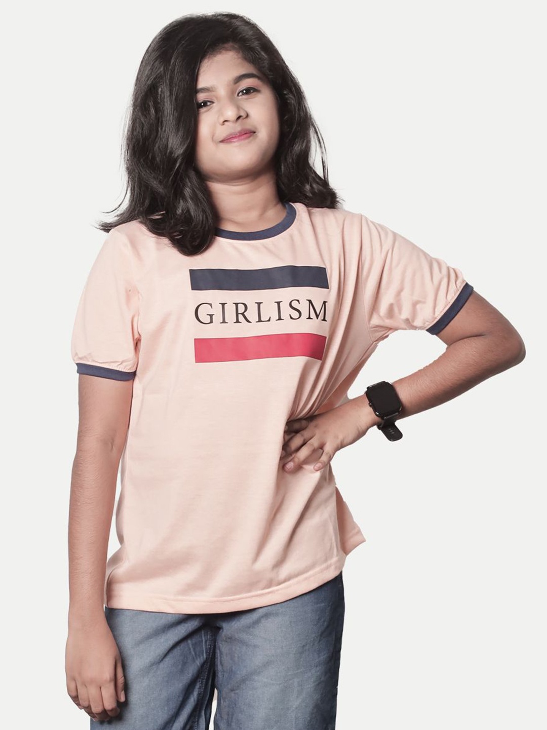 

BAESD Girls Typography Printed Applique T-shirt, Pink