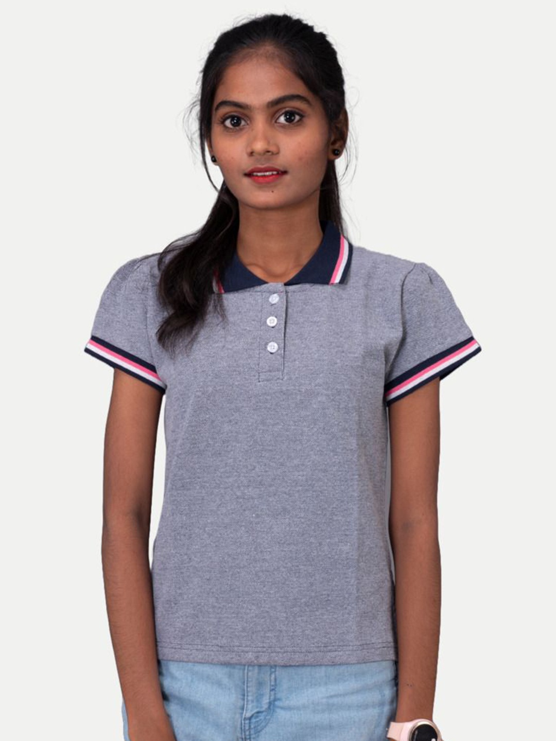 

BAESD Girls Checked Polo Collar Pockets T-shirt, Blue