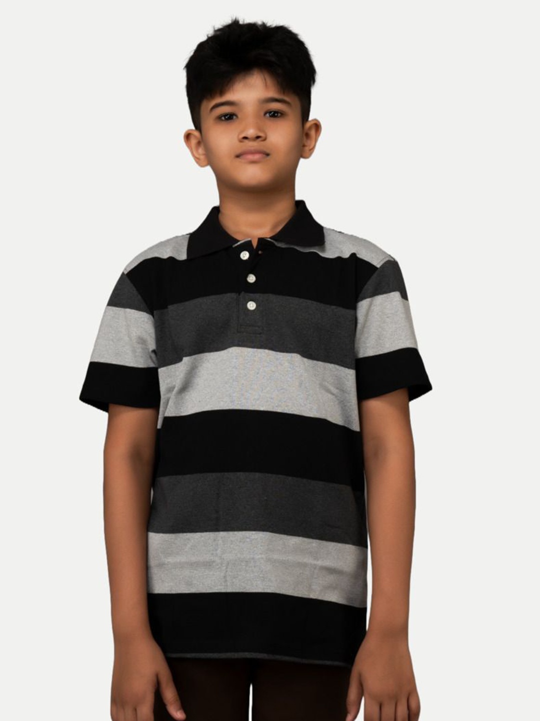 

BAESD Boys Striped Polo Collar Pockets T-shirt, Black