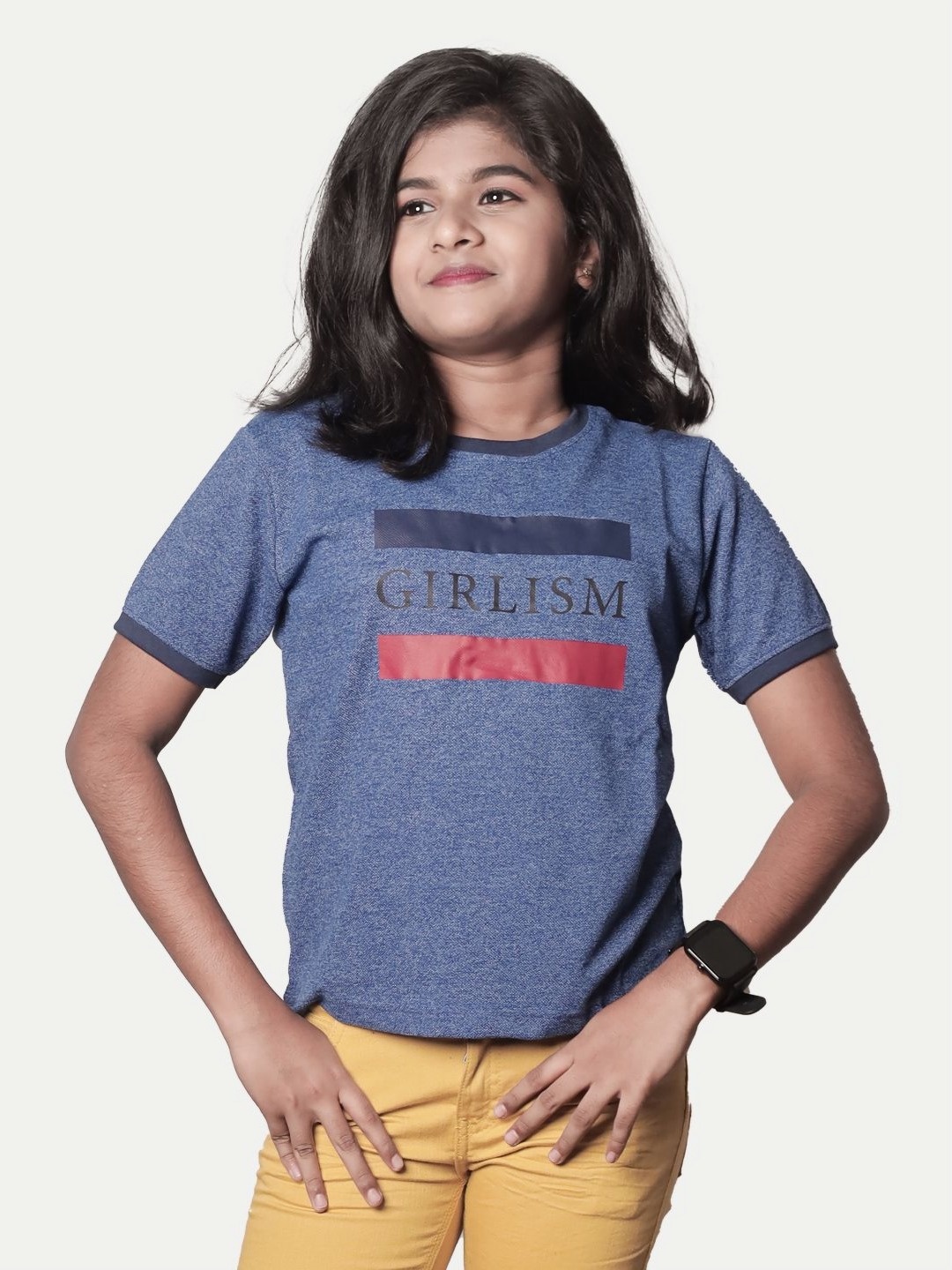 

BAESD Girls Typography Printed Drop-Shoulder Sleeves T-shirt, Blue