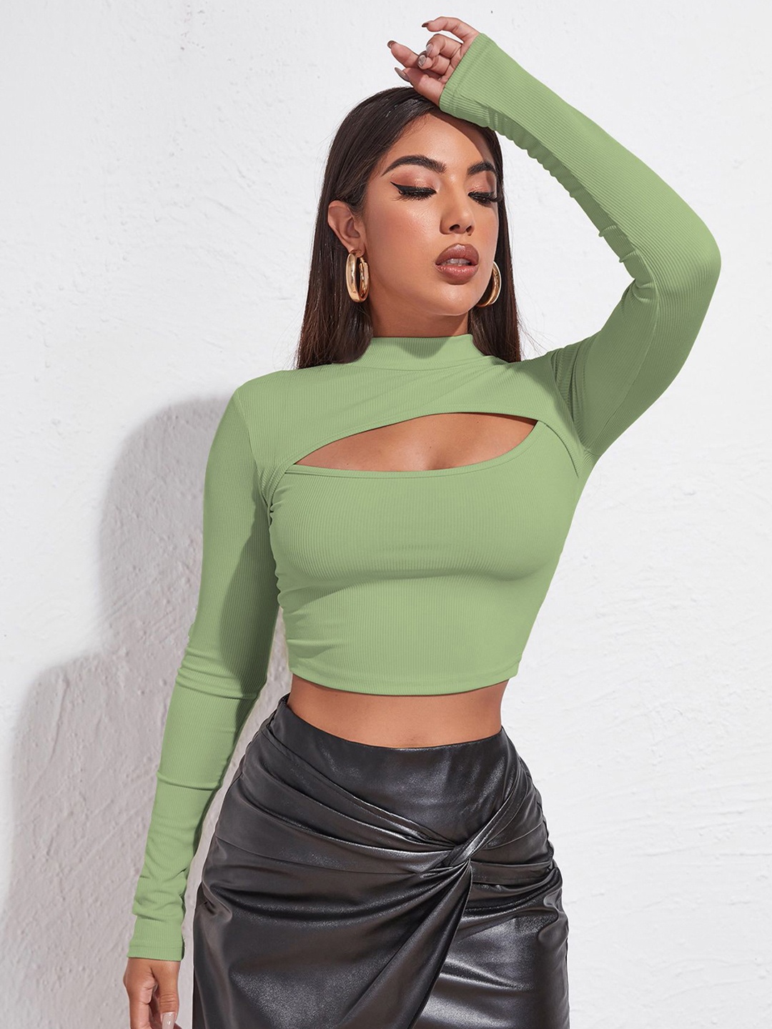 

BAESD Sheen Sheer Crop Top, Green