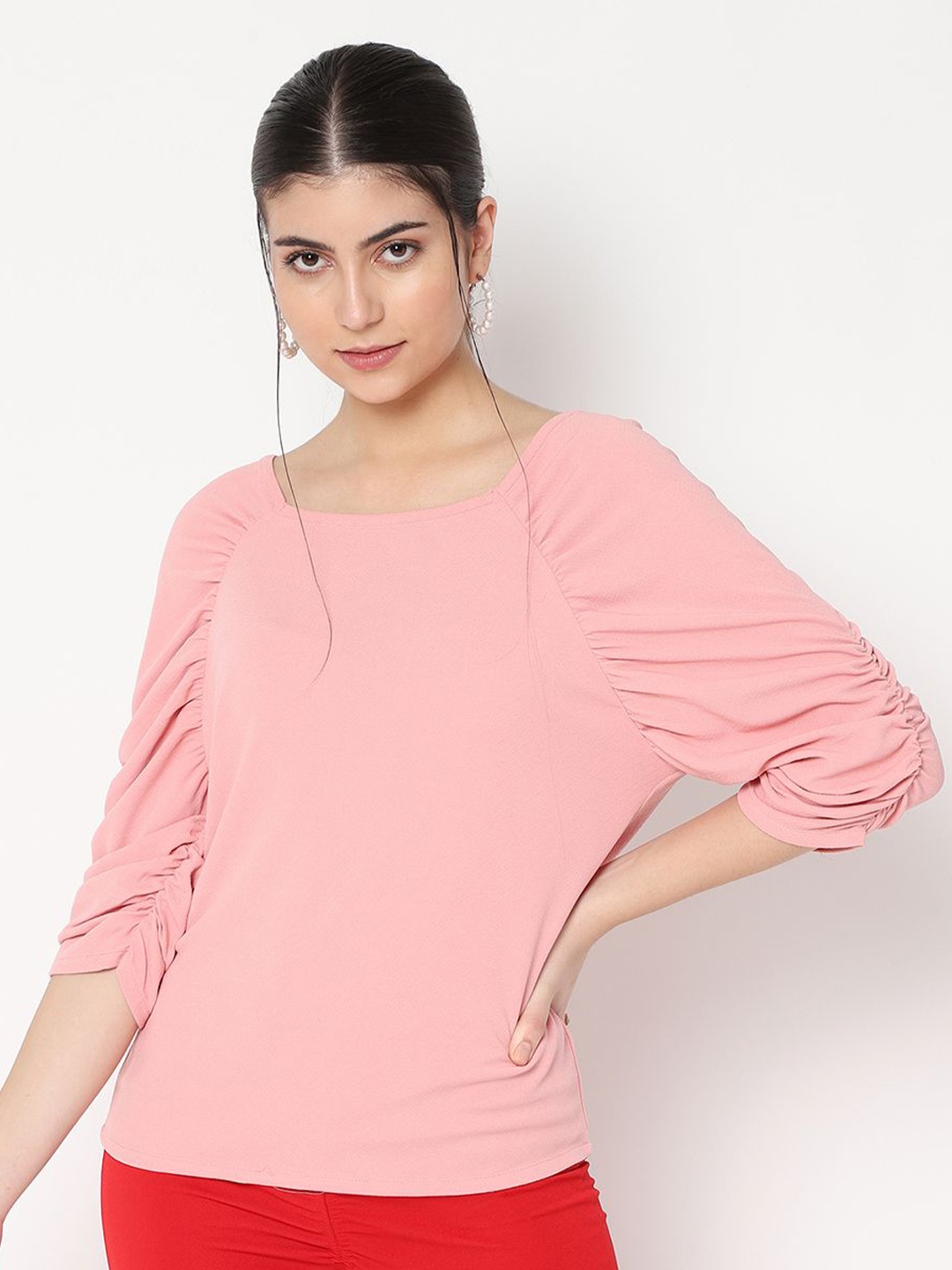 

BAESD Puff Sleeve Sheen Sheer Top, Peach