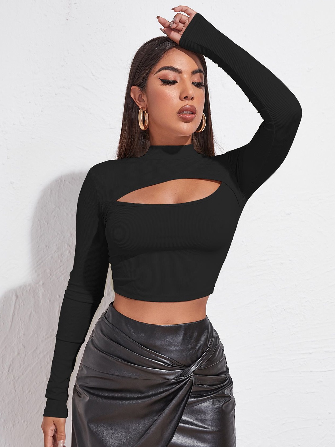 

BAESD Sheen Sheer Crop Top, Black