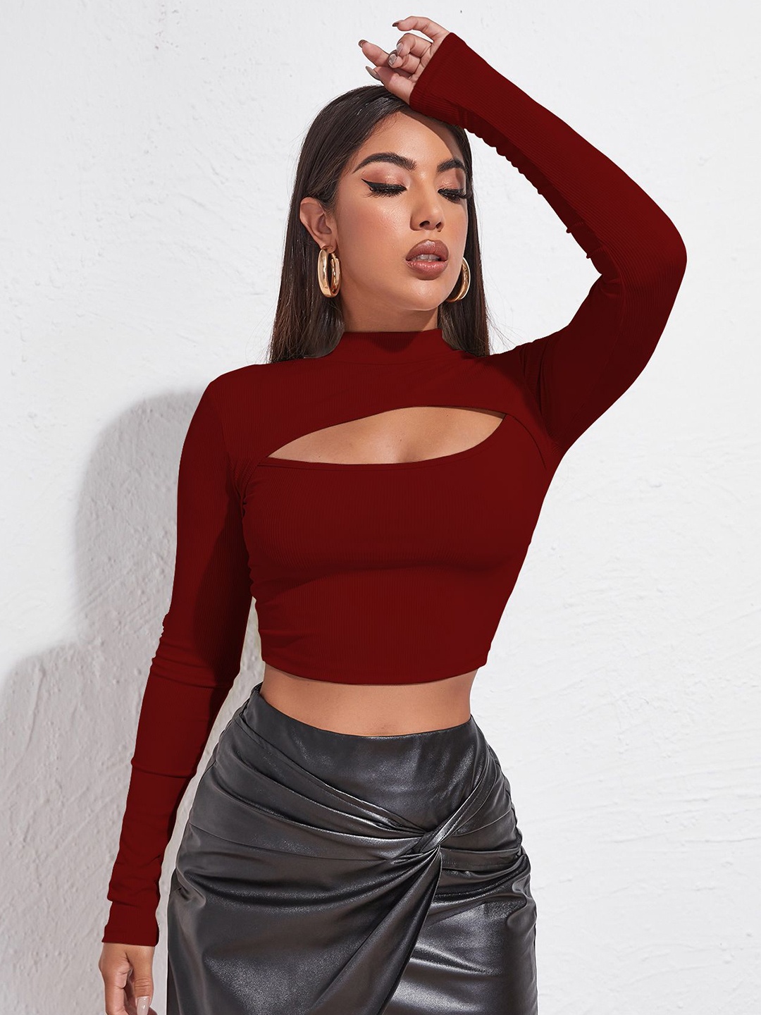 

BAESD Sheen Sheer Crop Top, Maroon