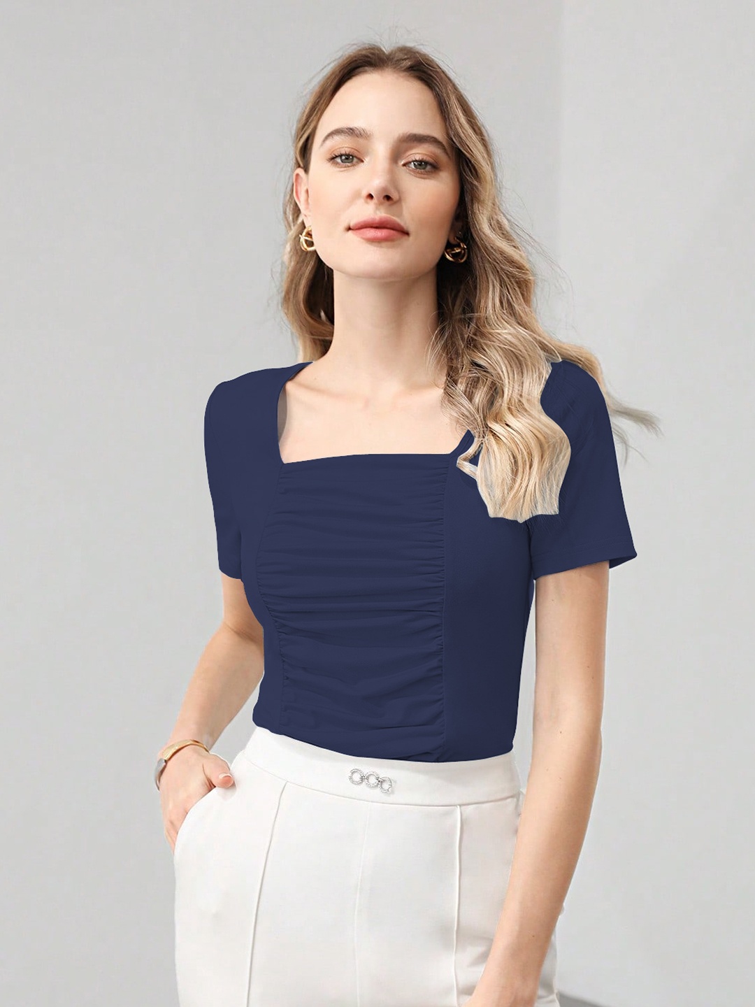 

BAESD Striped Sheer Top, Navy blue