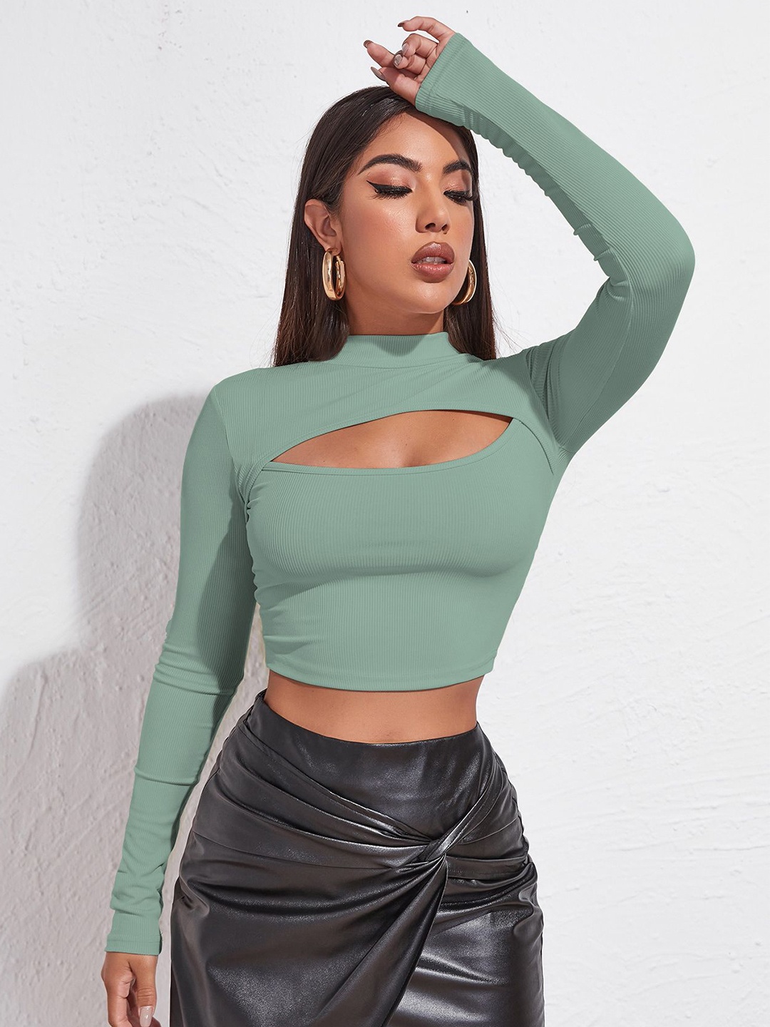 

BAESD Sheen Sheer Crop Top, Teal