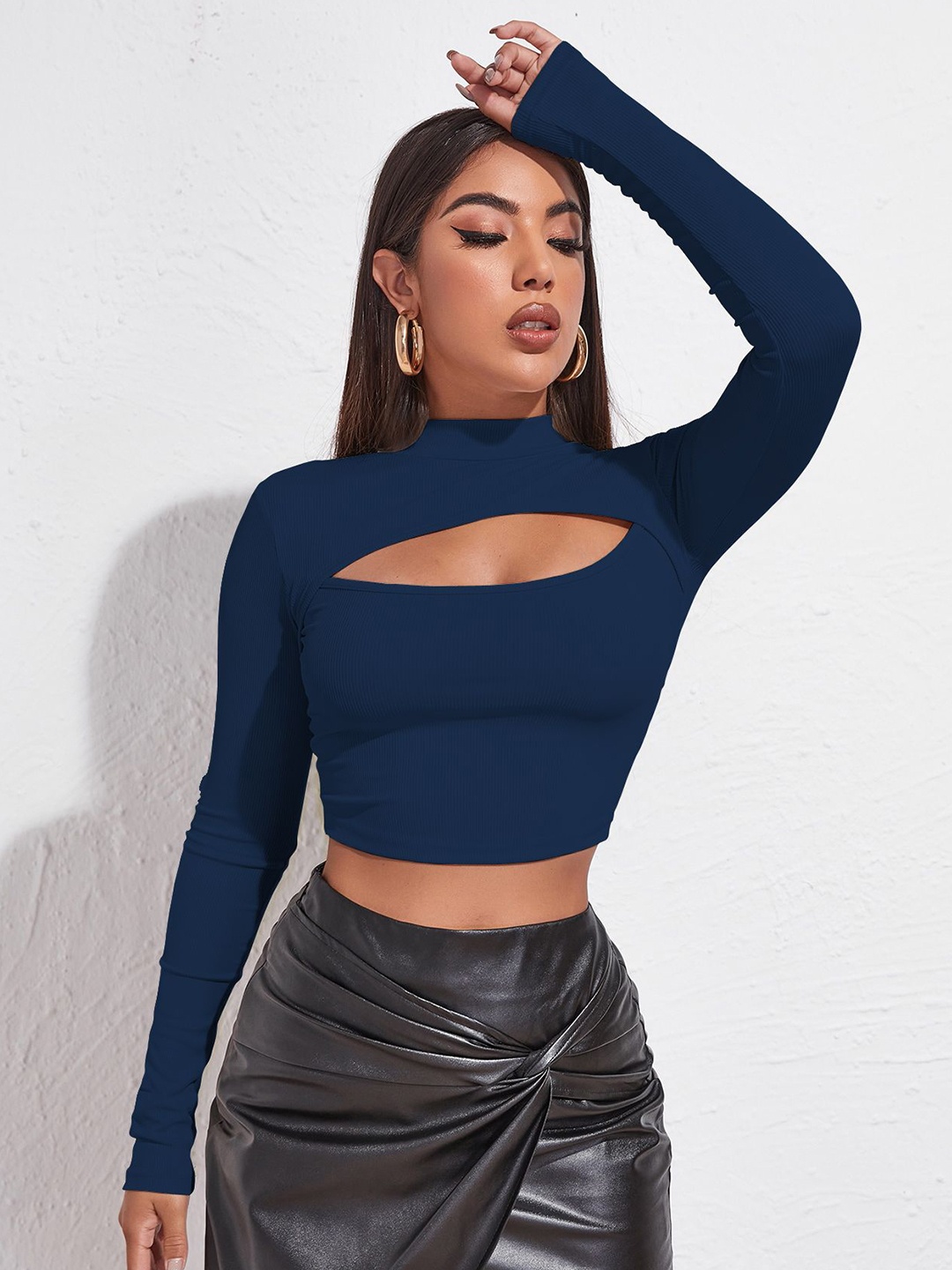 

BAESD Sheen Sheer Crop Top, Navy blue