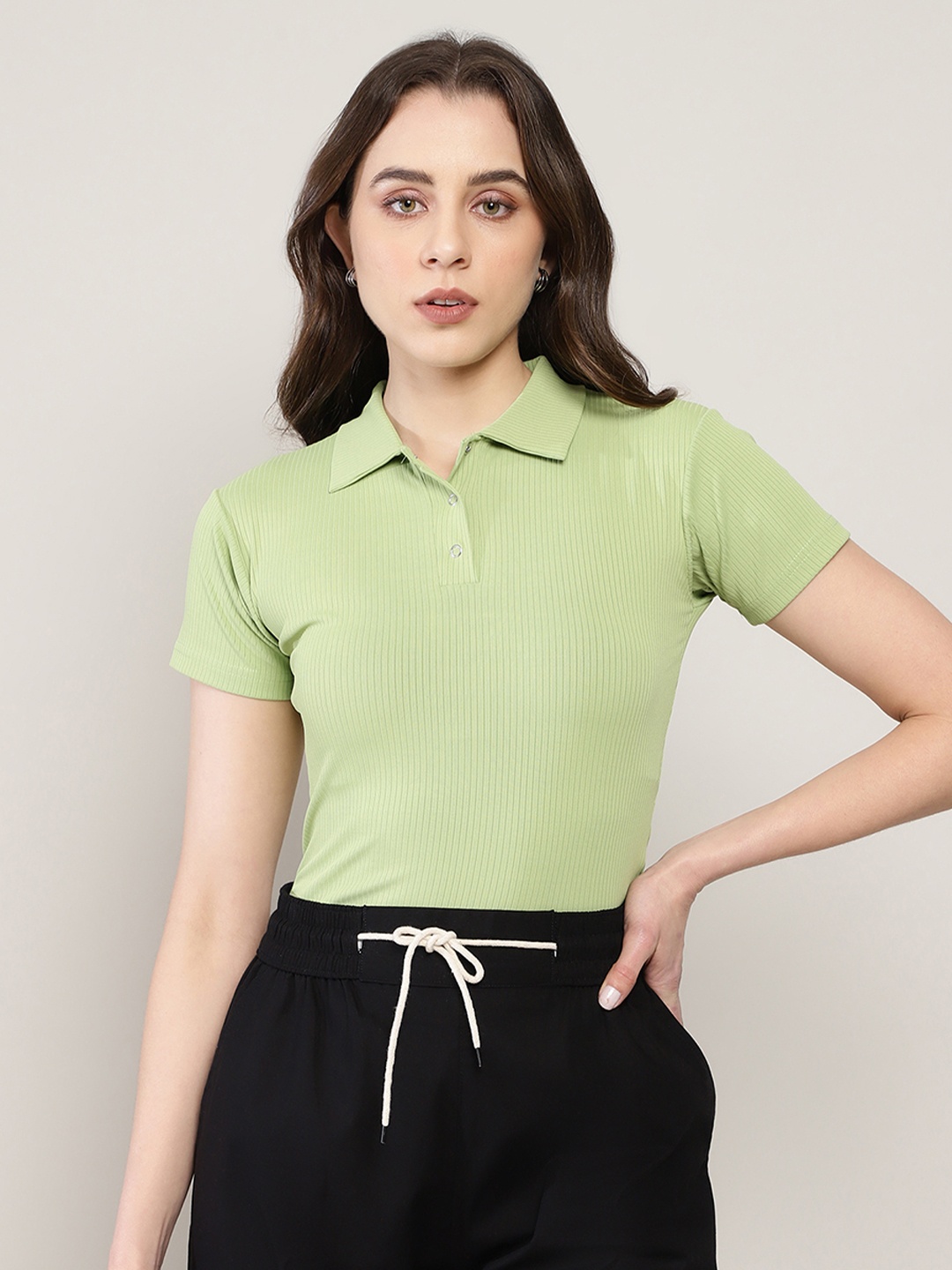 

BAESD Sheen Sheer Shirt Style Top, Fluorescent green