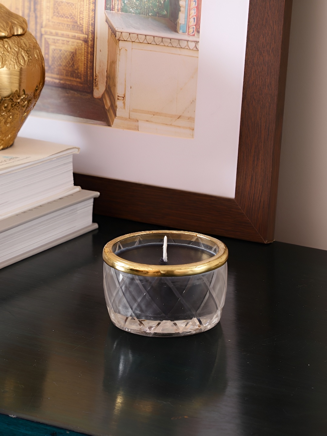 

Decor de Maison Black & Gold Toned Textured Velvet Scented Jar Candle