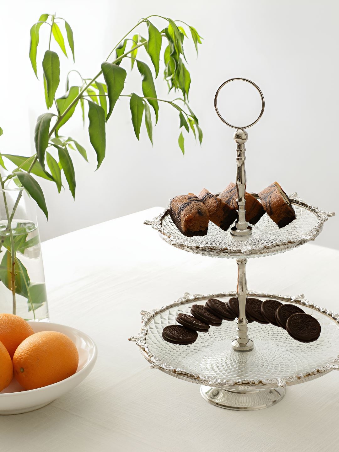 

Decor de Maison Silver Toned Crystal Spike Glass Cake Stand