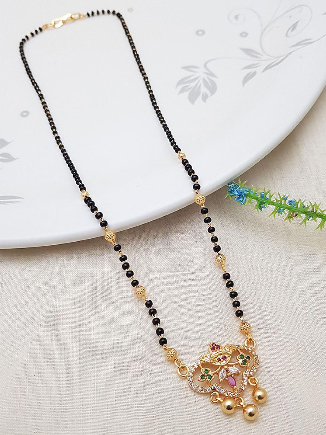 

GRIIHAM Set of 3 Beaded Managalsutram, Gold