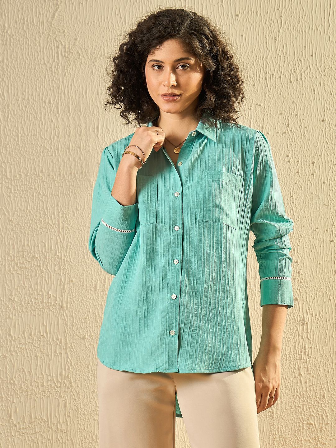 

Modeve Striped Shirt Style Top, Sea green
