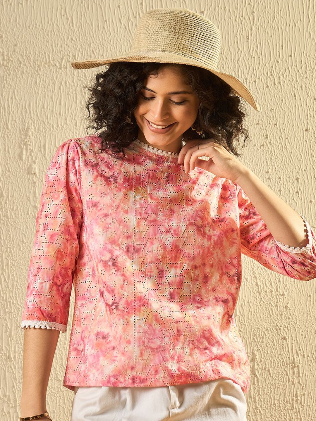

Modeve Floral Print Cotton Top, Peach