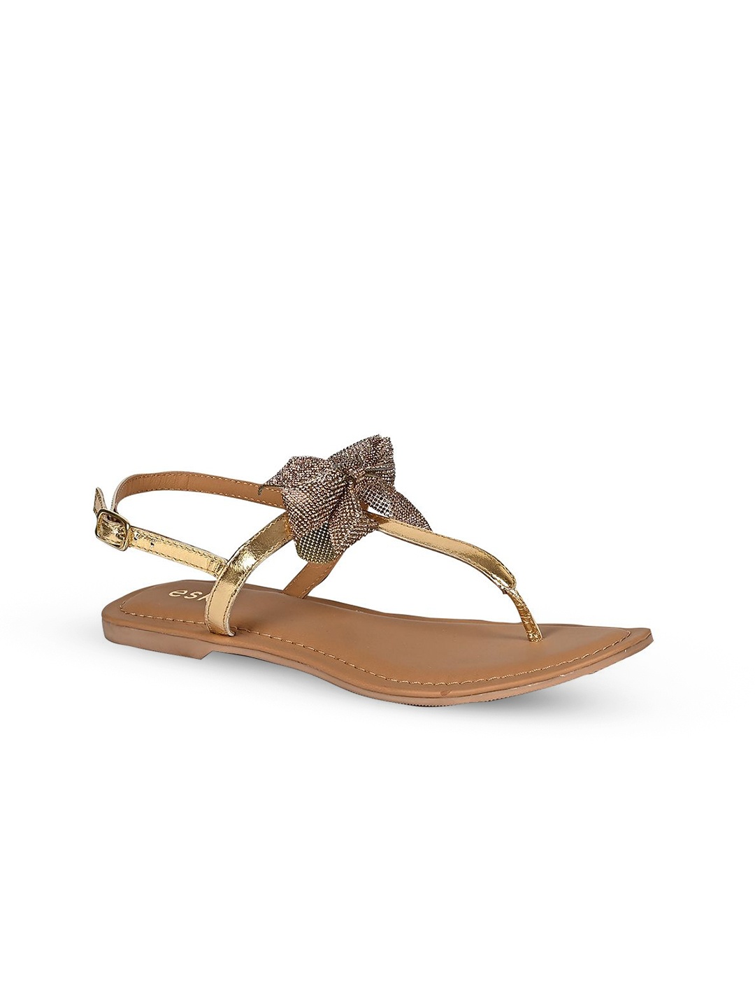 

Eske Women Embellished T-Strap Flats with Bows, Gold