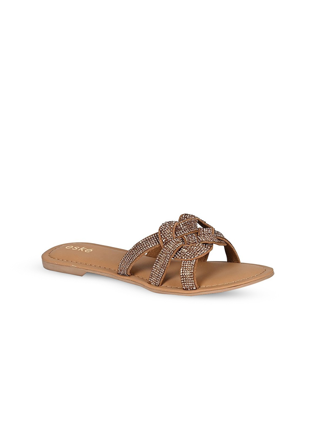 

Eske Women Embellished Leather Open Toe Flats, Gold