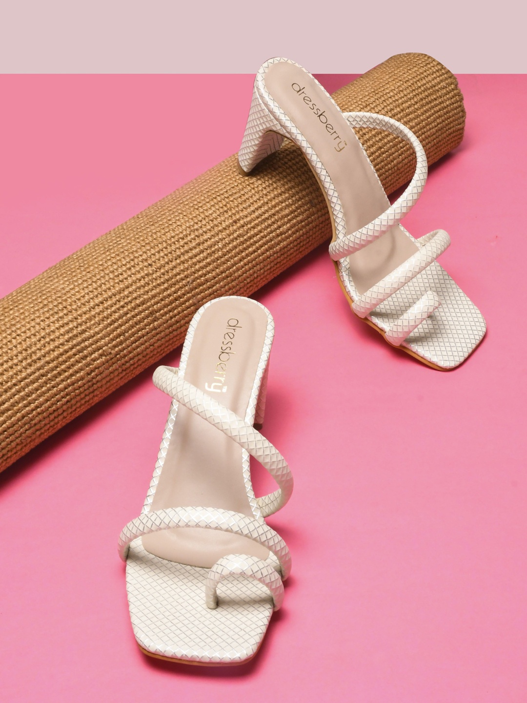 

DressBerry Textured Block Heel Sandal, White