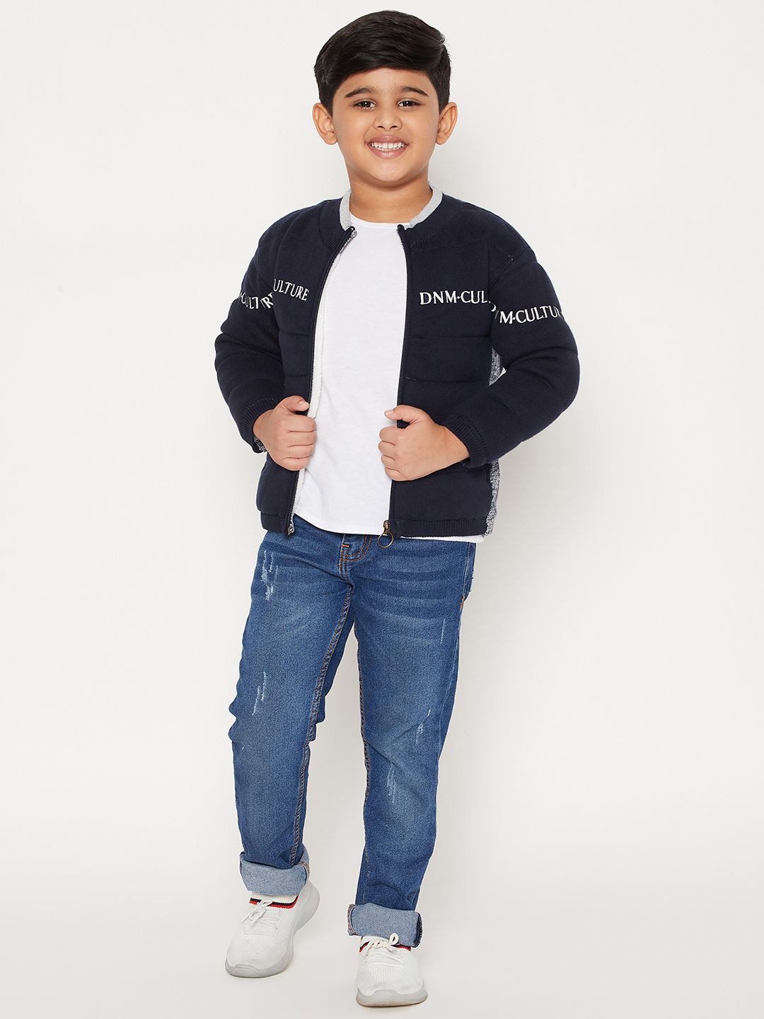 

JWAAQ Boys Typography Printed Cardigan, Navy blue