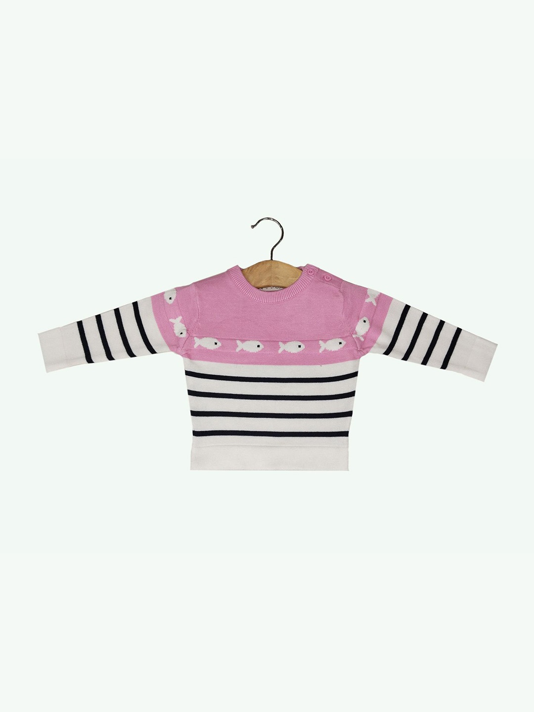 

JWAAQ Unisex Kids Striped Printed Pullover, Pink