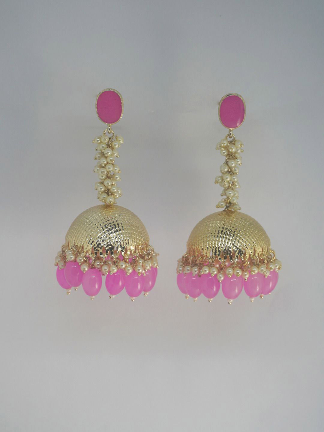 

Niscka Gold Plated Contemporary Jhumka Earrings, Pink