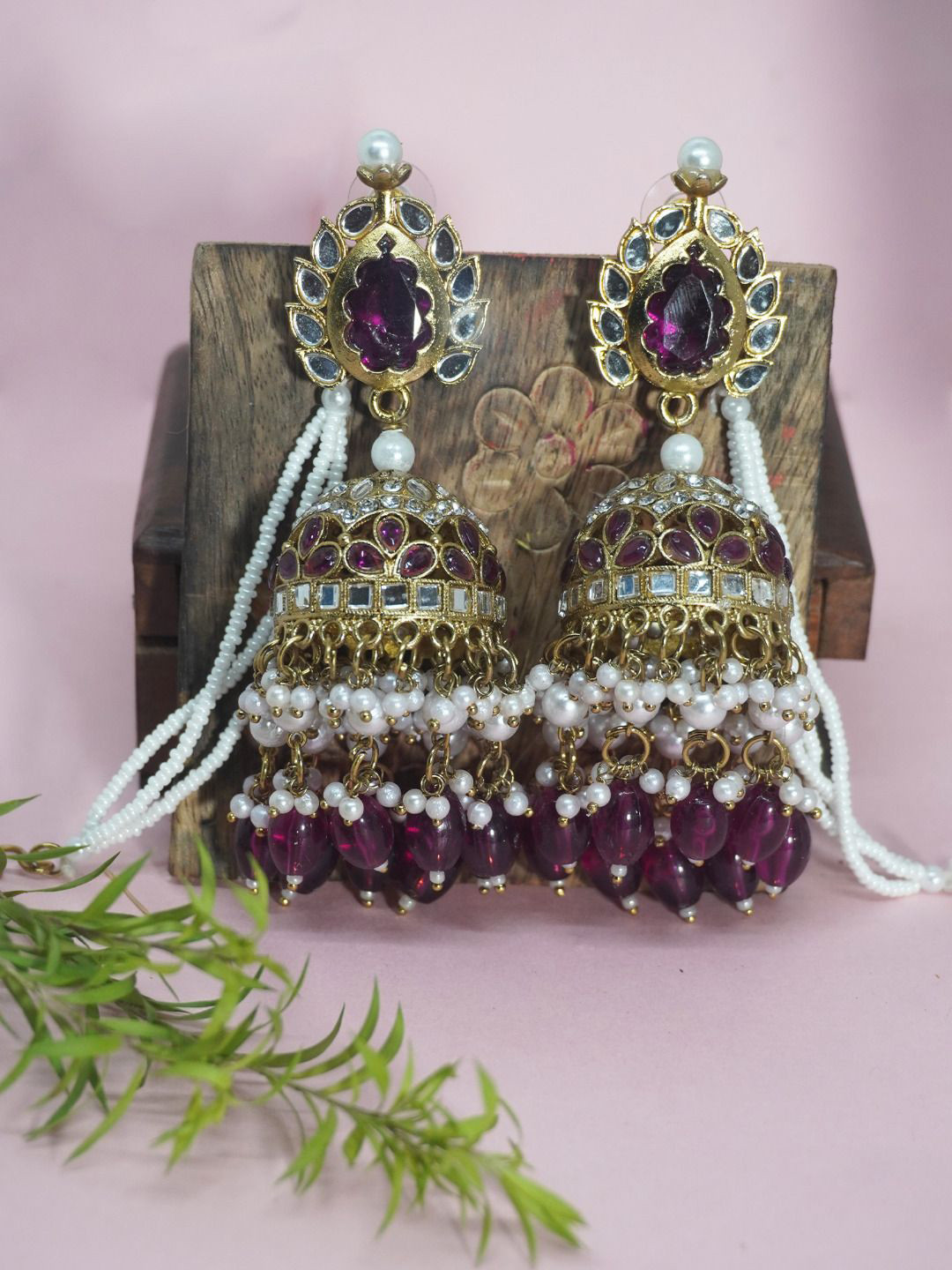 

Niscka Gold-Plated Dome Shaped Jhumkas With Matti, Purple