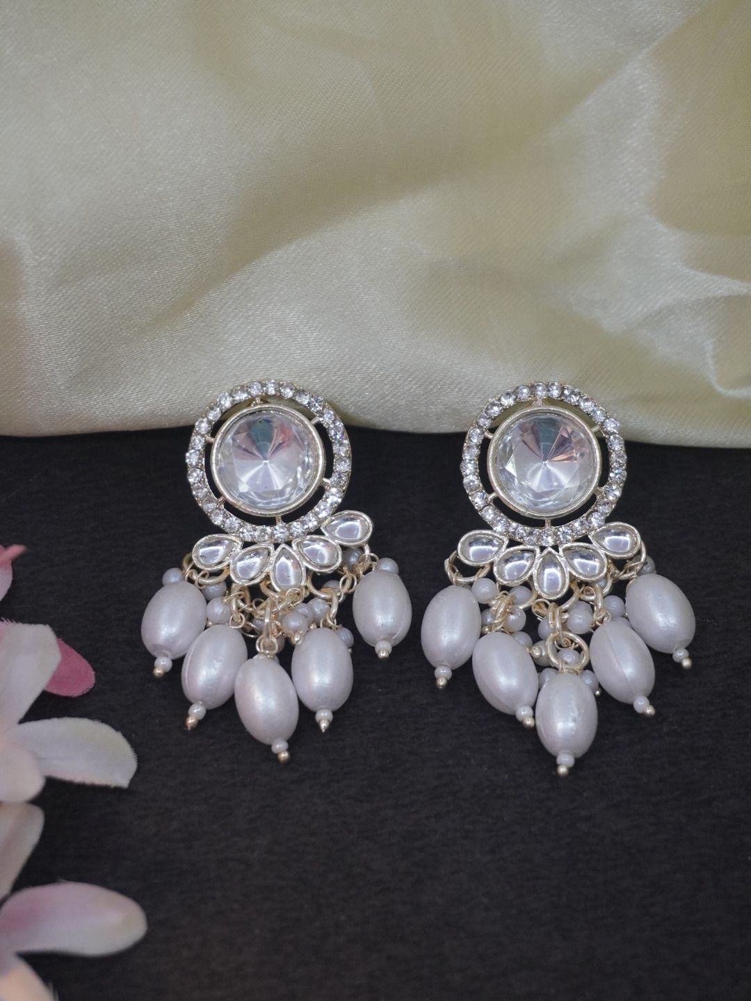 

Niscka Silver Plated Stone Studded & Beaded Circular Drop Earrings