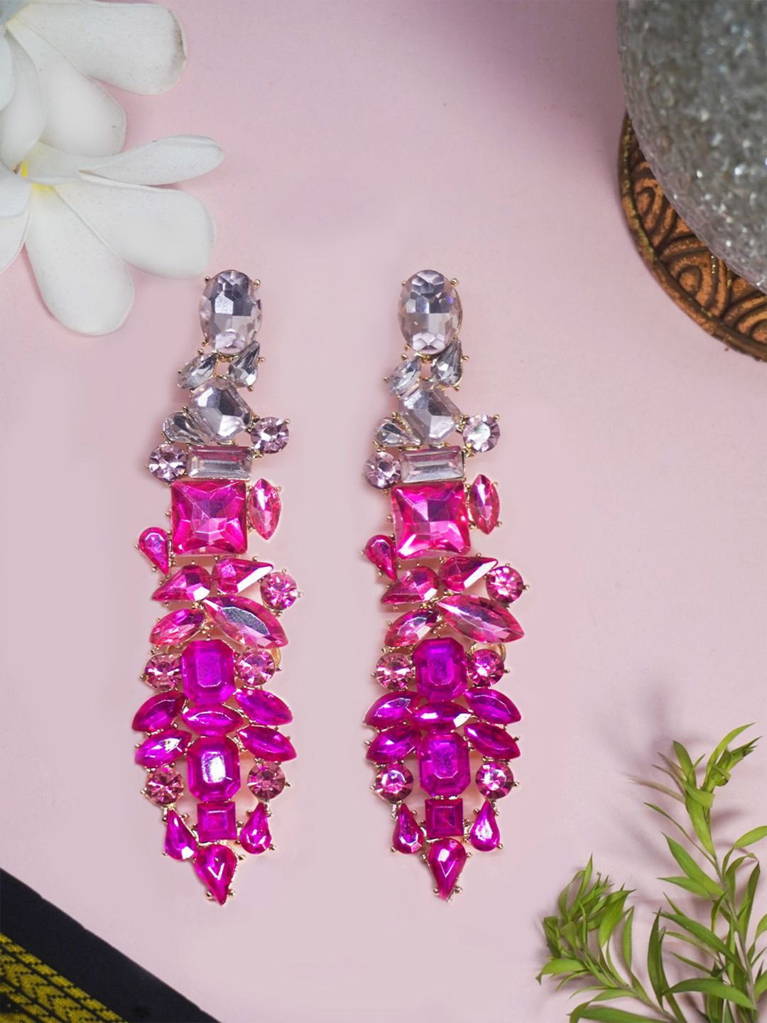 

Niscka Rhodium-Plated Leaf Shaped Drop Earrings, Silver