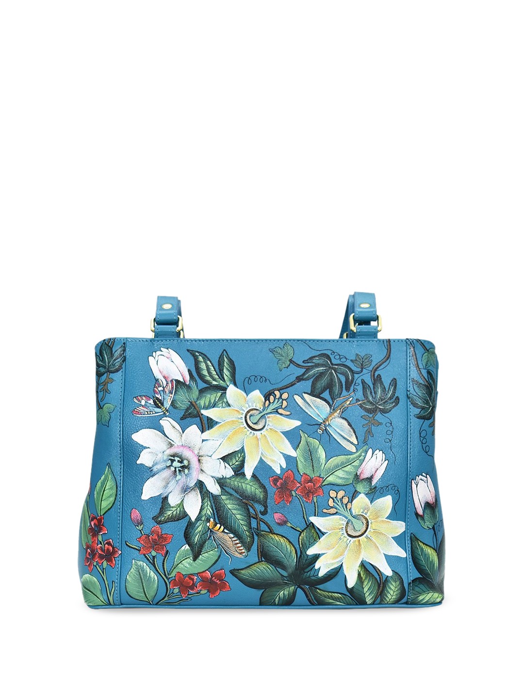 

Anuschka Floral Printed Leather Structured Sling Bag, Blue