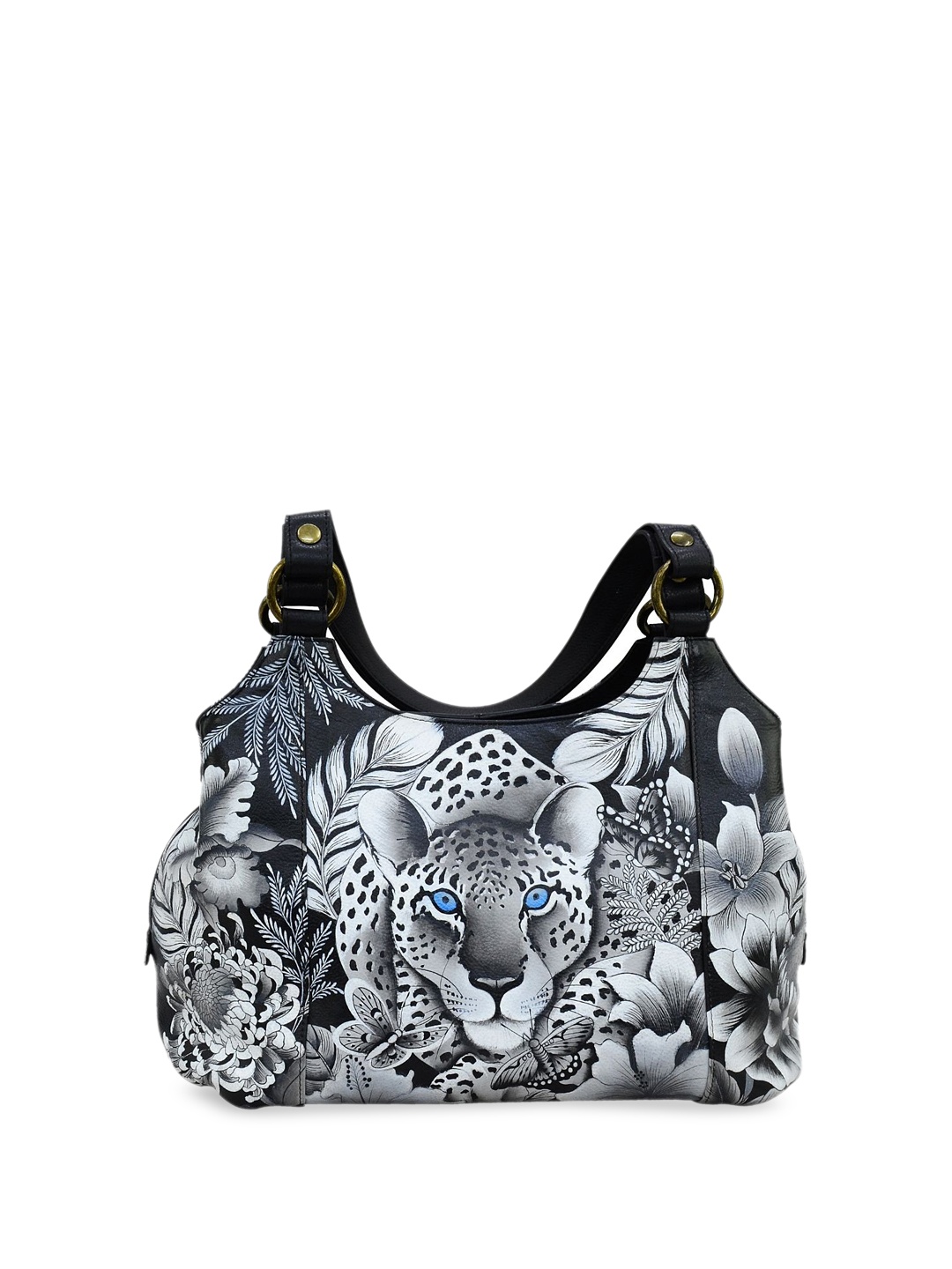 

Anuschka Floral Leather Structured Sling Bag with Tasselled, Black