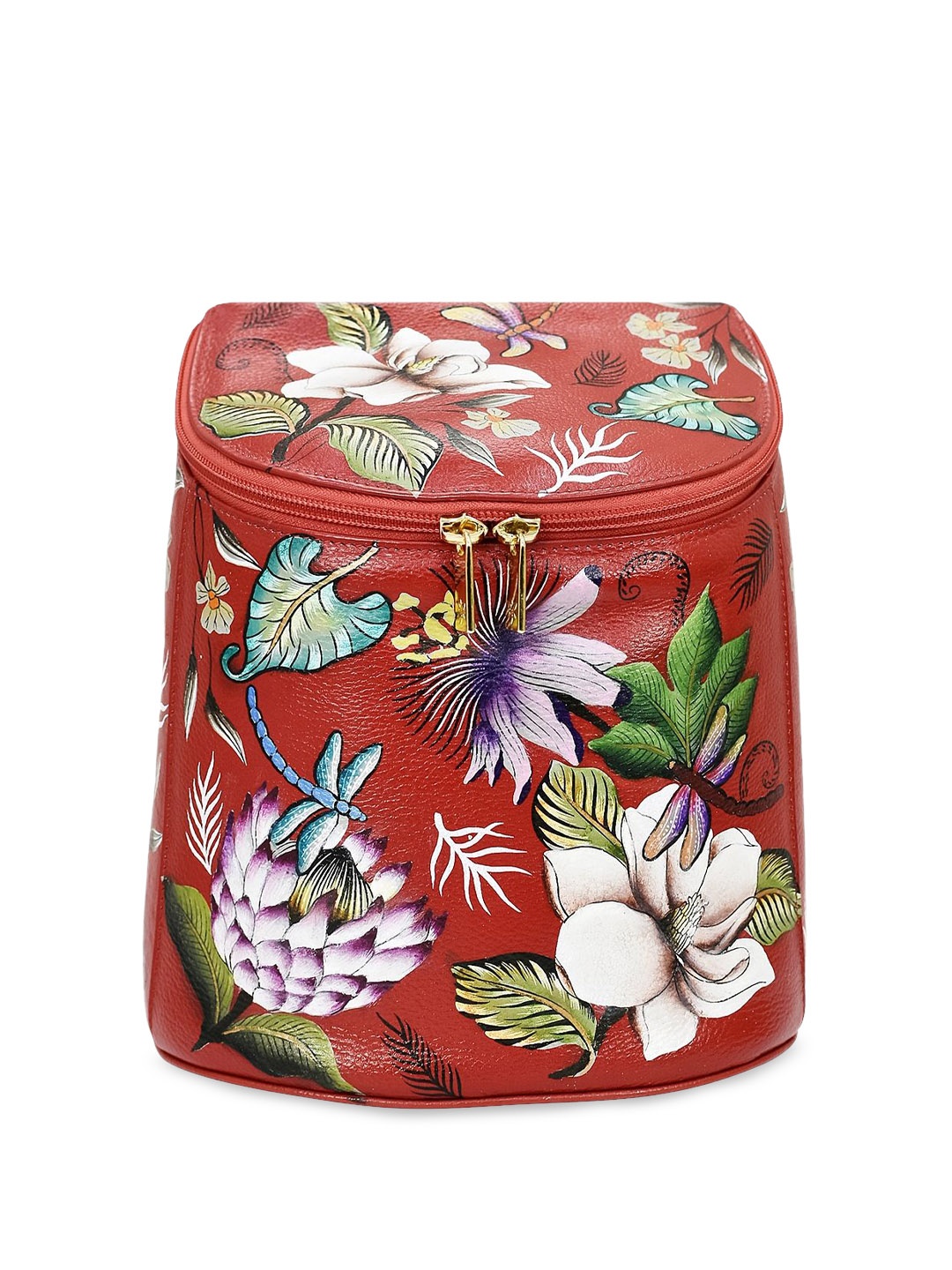 

Anuschka Floral Leather Structured Sling Bag with Tasselled, Red